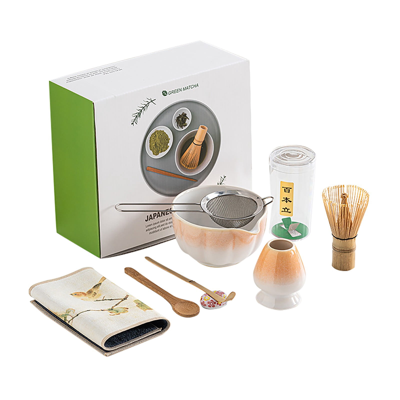 Matcha Tool Set 8 Pieces * 1 Clearance! Japanese 8 Piece Matcha Tea Set Standard Size Ceramic Bowl with Whisk Spoon Holder Strainer Container and Caddy for Traditional Ceremonies