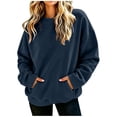thumbnail image 3 of ZVAVZ Women's Oversized Sweatshirts with Kangaroo Pocket Long Sleeve Crew Neck Sweatshirt Solid Casual Loose Fit Pullovers Navy L, 3 of 7