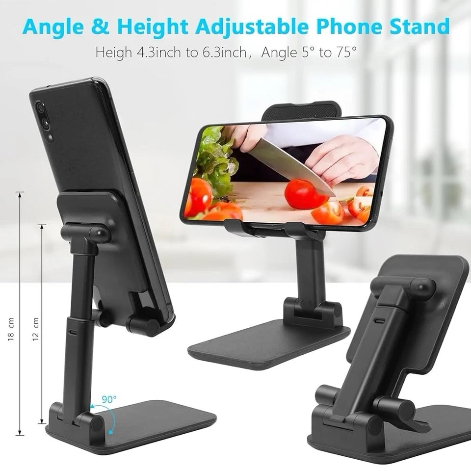 Folding Phone Stand – Adjustable Height & Angle, Fits 4–10” Phones/Tablets