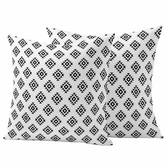 Black Boho Outdoor Waterproof Pillow Covers, Modern Tribal Aztec Abstract Geometric Decorative Square Throw Pillowcase Sofa Cushion Sham for Patio/Couch/Chair, 18"x18" 2 Pack