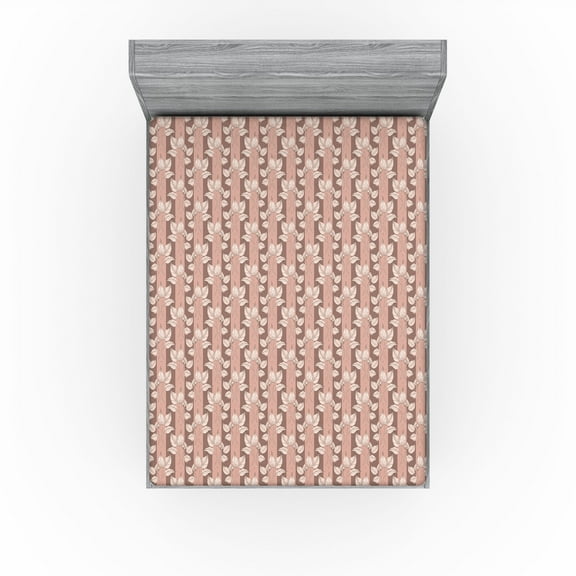 Ambesonne Leaf Fitted Sheet, Leaves of Forest Pastel Tones, California King, Blush Pale Mauve Taupe
