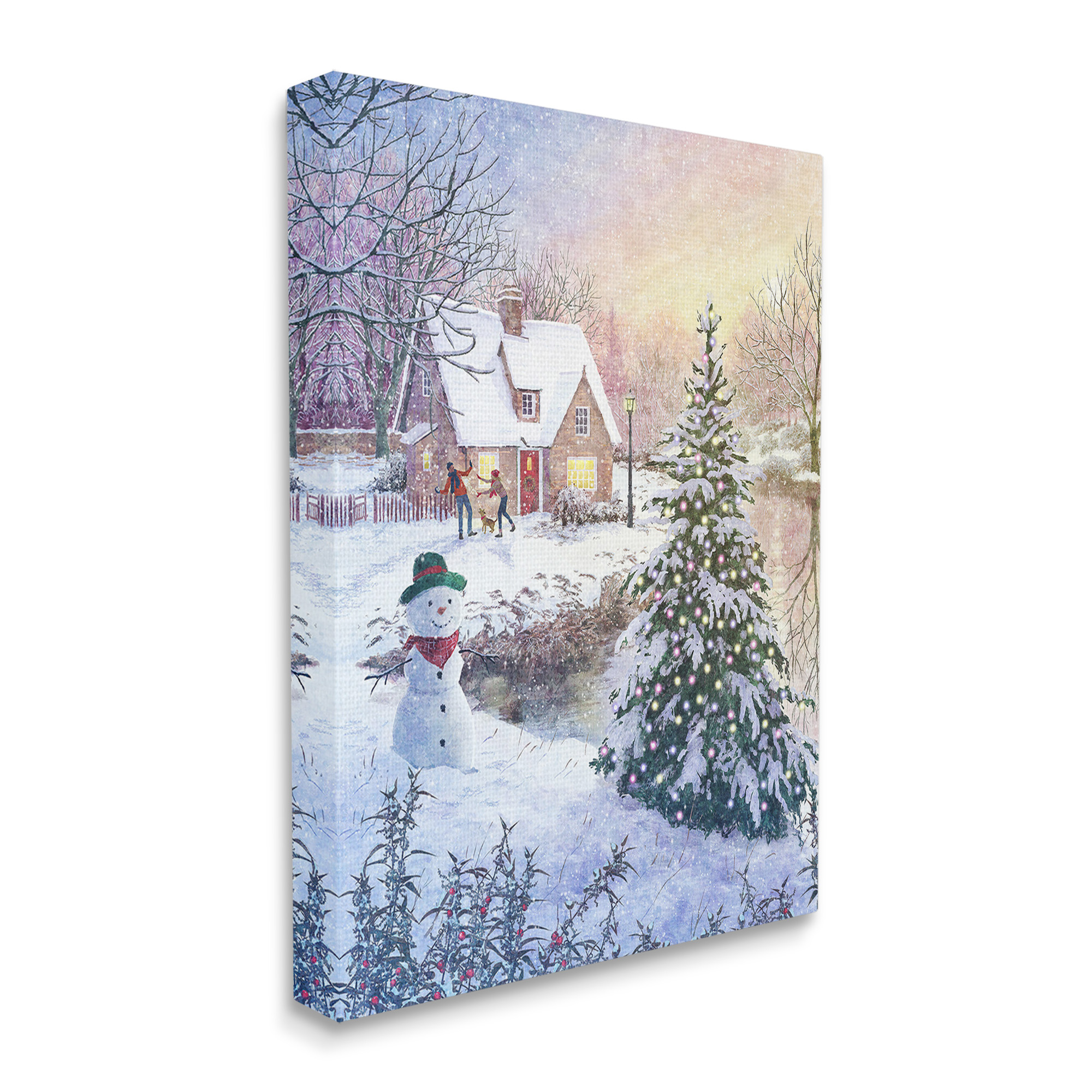 Stupell Industries Kids Playing in Snow Holiday Painting Gallery Wrapped Canvas Art Print Wall Art, 30 x 40