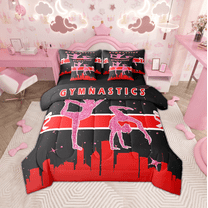Erosebridal Little Bedding Twin Size 7-Piece Gymnastics Comforter Set, Red Black Bedding Comforter Sets Pink Dance Princess Bed in a Bag, Psychedelic Galaxy Stars Bedding Accessories Microfiber