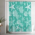 thumbnail image 5 of Teal Coastal Shower Curtain Set, Waterproof Shower Curtains for Bathroom, Nautical Beach Starfish Coral Summer Washable Fabric Cloth Bath Curtain for Bathtub Decoration with Hooks 66x72 Inches, 5 of 9