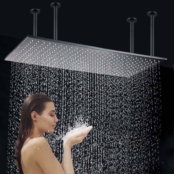 Black 16X32 IN Rainfall Shower Head Ceiling Mount High pressure Oversize Sprayer