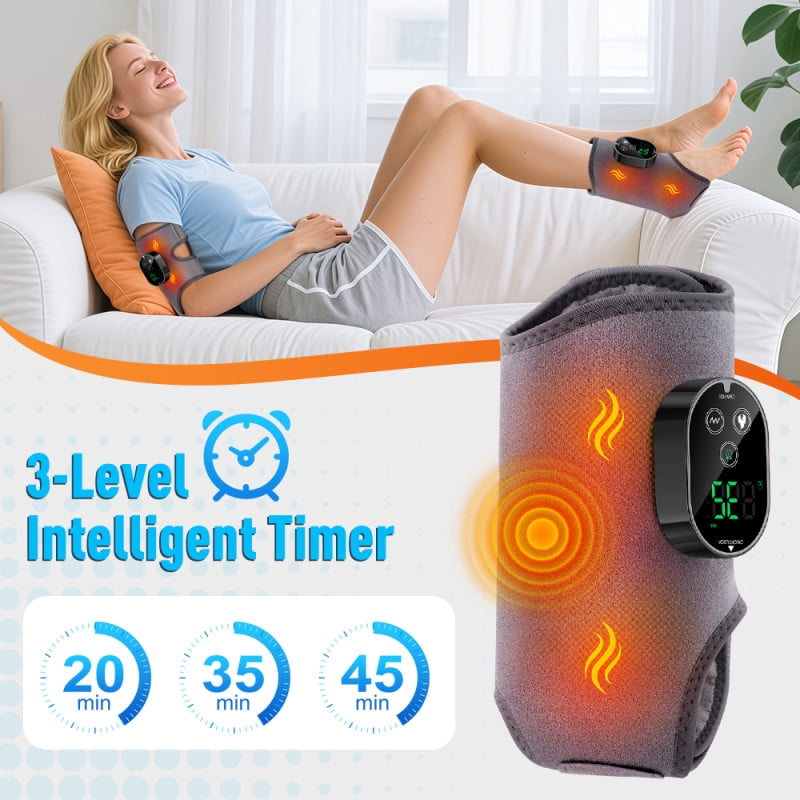 Ankle Massager,3-in-1 Wearable Heating & Vibration Massager for Feet, Ankles, and Arms | Reusable Heating Pad Brace for Home(Gray)