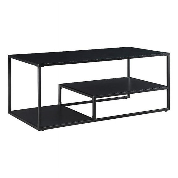 40" Metal and Wood Coffee Table with Tiered Shelves - Black