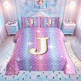 thumbnail image 2 of meiyoeat Mermaid Letter J Full Size Comforter Sets for Kids Girls, Glitter Scale Print Bedding Comforter Set, Iridescent, Pink Reversible, 3pcs, 1 Comforter and 2 Pillowcases, 2 of 6
