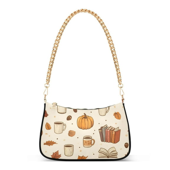 FORMRS Womens Shoulder Bag with Chain Strap Clutch Purse Cute Tote Handbag, Fall Beige Pumpkin