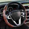 thumbnail image 1 of Zócalo del volante del automóvil, envuelto a la mitad, de madera de durazno, ultrafino, para todas las estaciones, tipo tarjeta universal, malla antideslizante, manillar rojo, 1 of 3