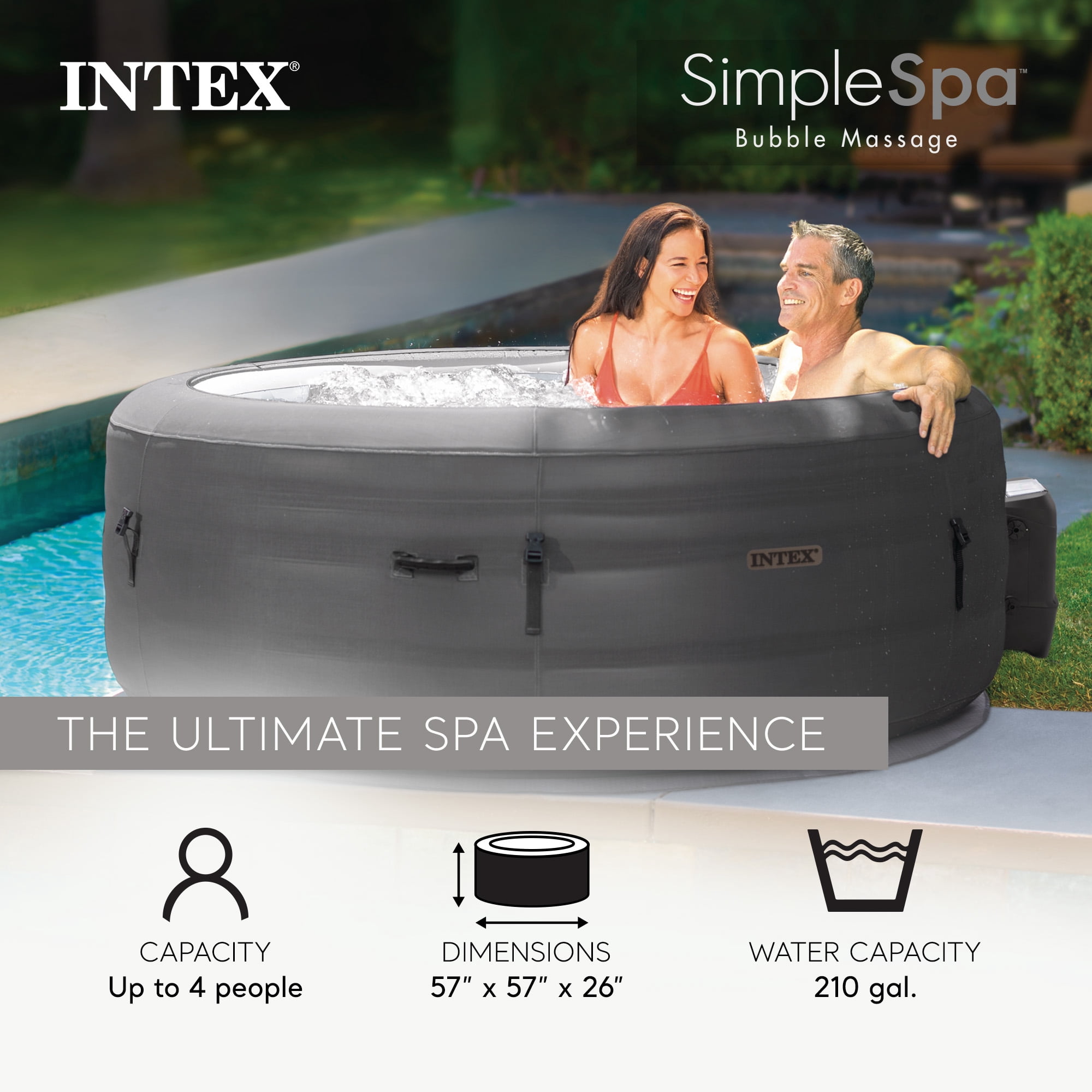 INTEX SimpleSpa Bubble Massage 4 Person Inflatable Hot Tub Spa w/ Jets