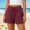 thumbnail image 5 of Cagogo Women's Cotton Linen Plus Size Shorts Elastic Waist Flowy Casual Beach Vacation Shorts Solid Boho Loose Regular Fit Summer Trousers, Wine S, 5 of 8