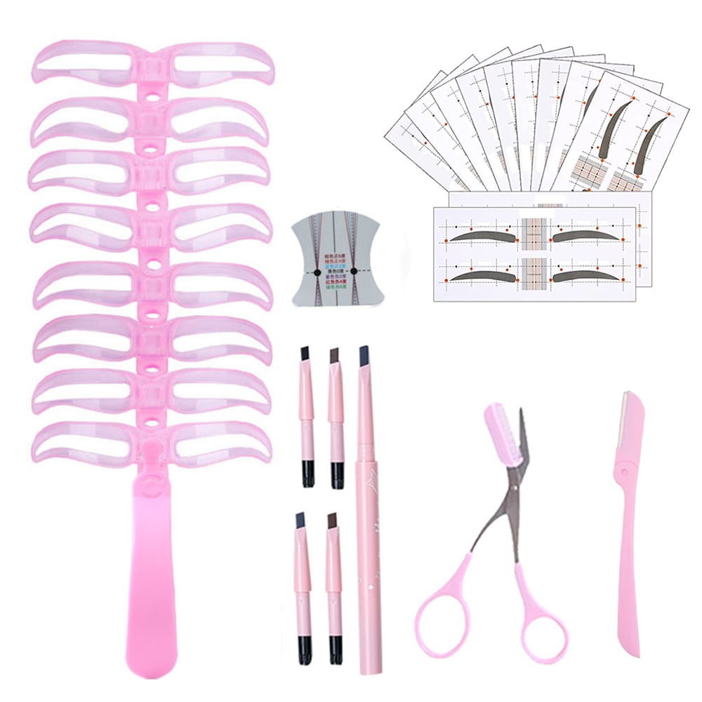 Eyebrow Stamp Stencil Kit, 1 Eyebrow Cutter, 12 Eyebrow Stickers, 1 Eyebrow Scissors，Eyebrow