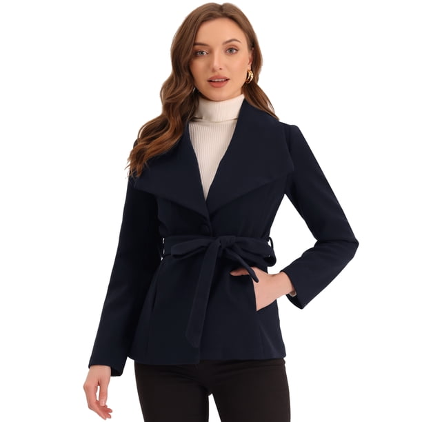 Abrigo con Solapa para Mujer Allegra K Azul oscuro XL