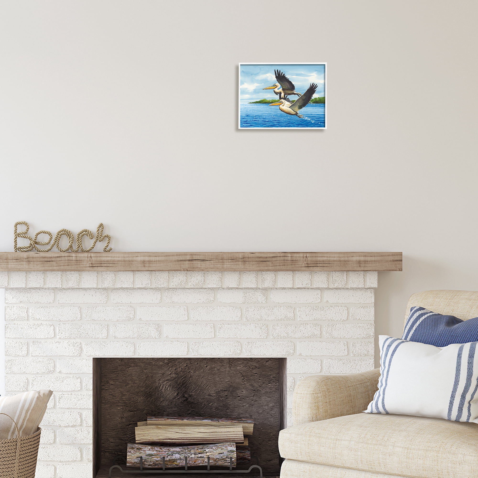 Stupell Industries Splashing Pelicans Flying Animals & Insects Painting White Framed Art Print Wall Art, 14 x 11