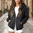 thumbnail image 2 of Quealent Girls Kids Zip Up Hoodies Double Zipper Hooded Sweatshirt with Pockets Zipper Hoodies Soft Oversized Long Sleeve Fall Winter Back to School Clothes (Black, 7-8 Years), 2 of 7