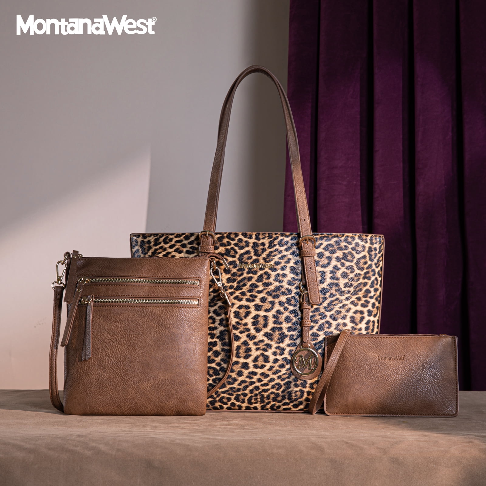 Montana West Purses for Women Tote Bag 3Pcs Set Leopard Print Satchel Handbags