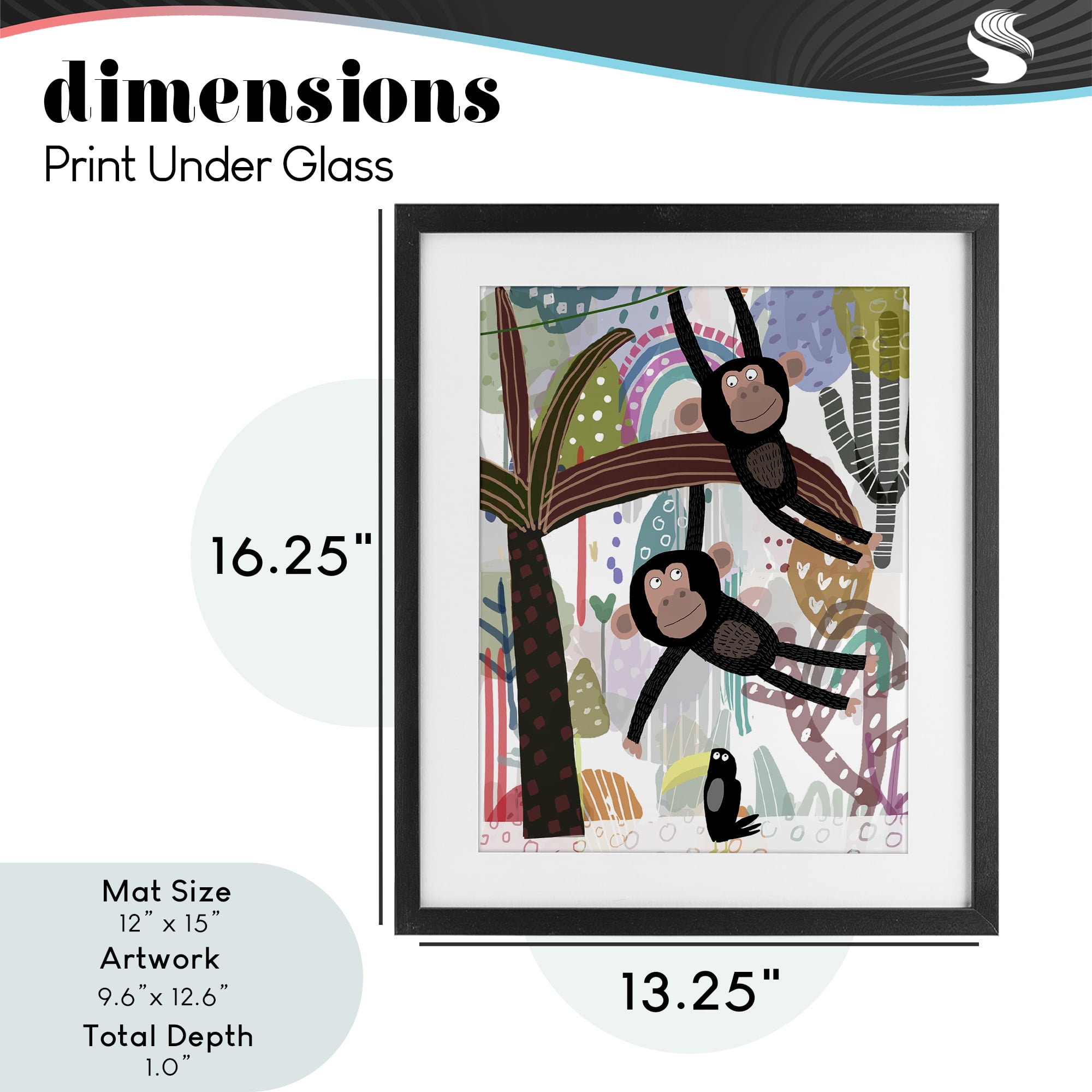 Exotic Monkey & Toucan Black Framed Print Under Glass, design by Carla Daly