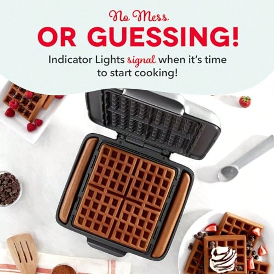 NoDrip Waffle Maker Four Waffle Molds Nonstick Waffle Iron with Quick HeatUp Nonstick Surface Perfect Waffle Maker for and Families Just Add Batter