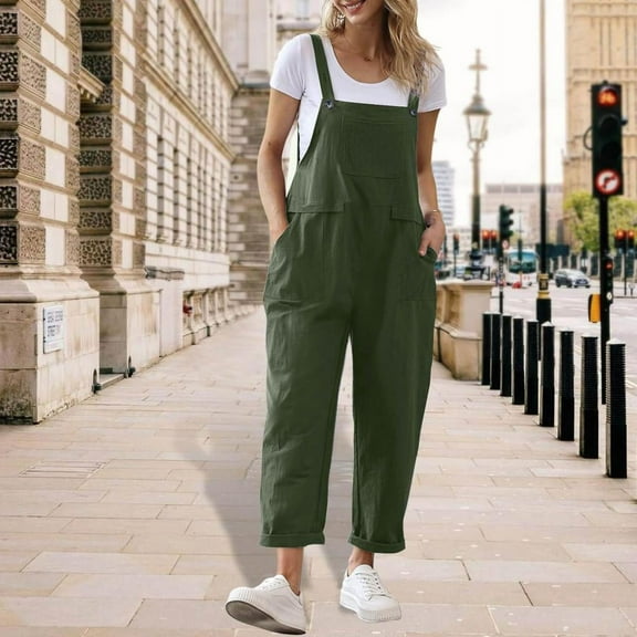 SDNall jumpsuits for women Fashion Summer Solid Pocket Casual Sleeveless Suspender Jumpsuit rompers