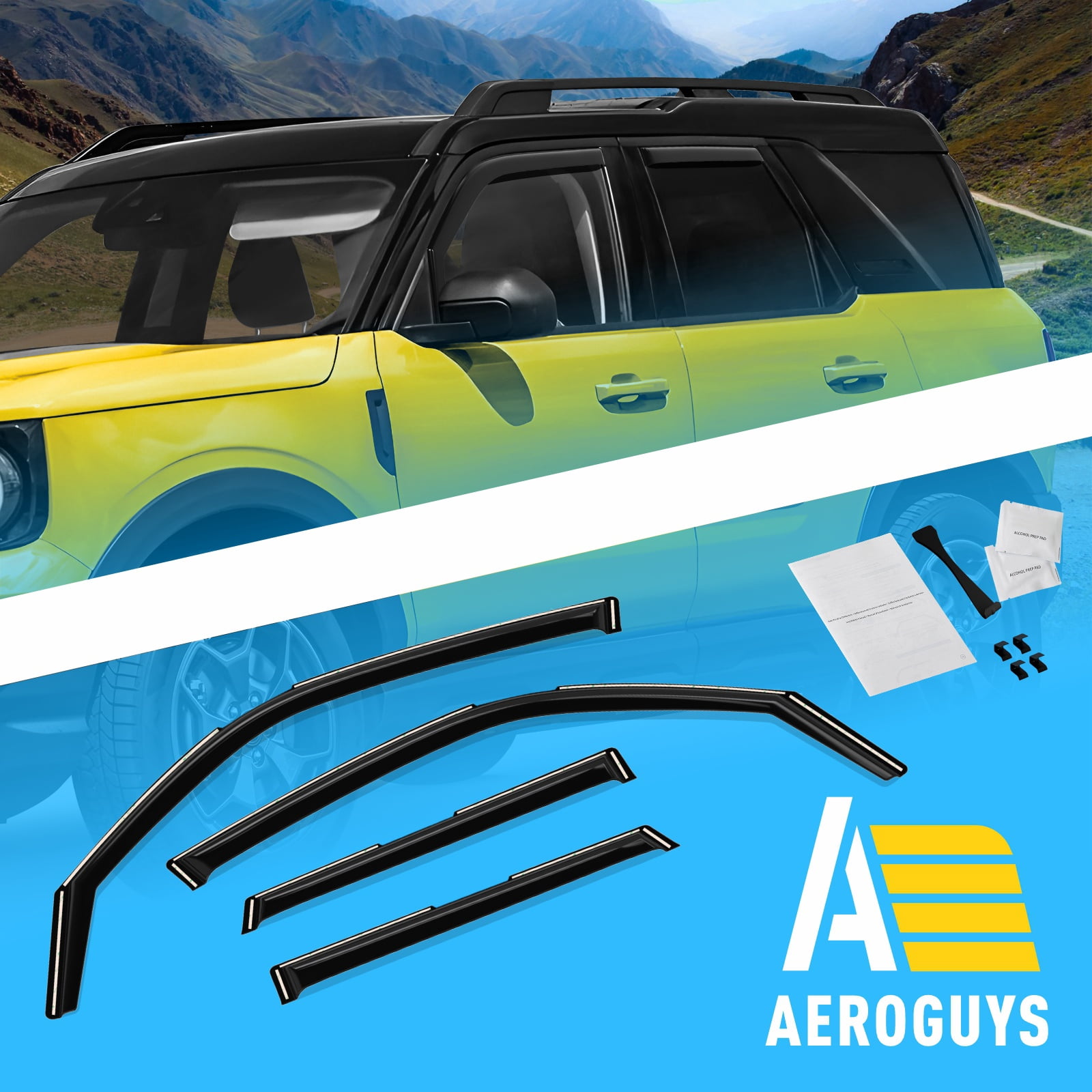 AEROGUYS In-Channel Window Deflectors Extra Durable Window Visors Rain Guards Fit for Ford Bronco Sport 2021-2026, Sun Visors, Wind Vent Visors, Car Accessories - 4 pcs. AG0719