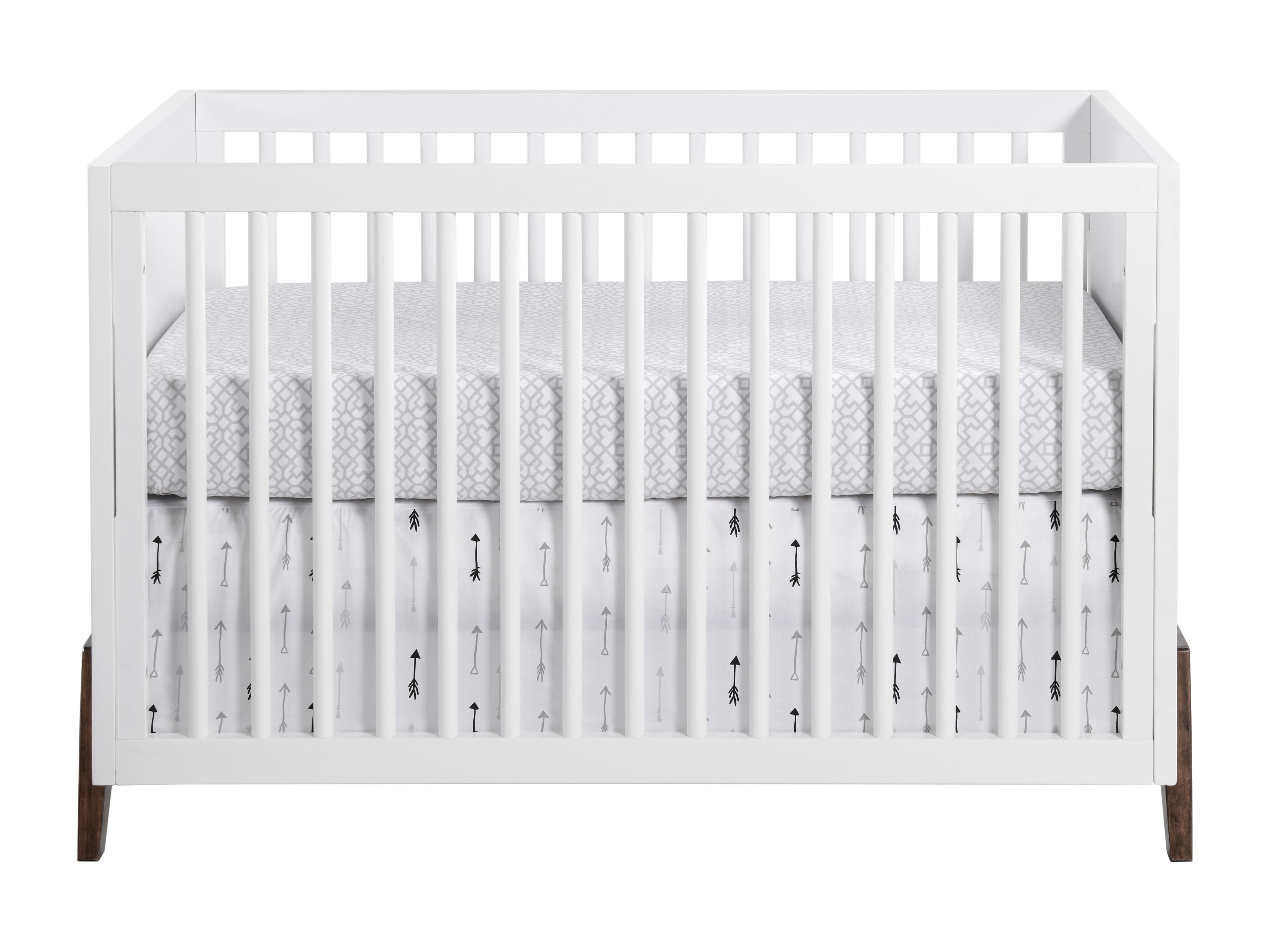 Oxford Baby Mari Modern 3-in-1 Convertible Island Crib, White & Walnut, Wooden Crib
