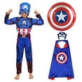 thumbnail image 3 of Disfraz de Capitán América con músculos, superhéroe, Capitán América, disfraz de Cosplay con músculos, escudo, disfraz de fiesta de carnaval de Halloween para niño, 3 of 5