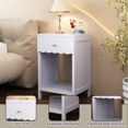 thumbnail image 5 of Cute Minimalist Nightstand with Drawer and Open Shelf, Scalloped Edge Bedside Table for Bedroom, Light Purple MDF Side Table for Room or Room, 16.93L x 14.96W x 26.77H, 5 of 21