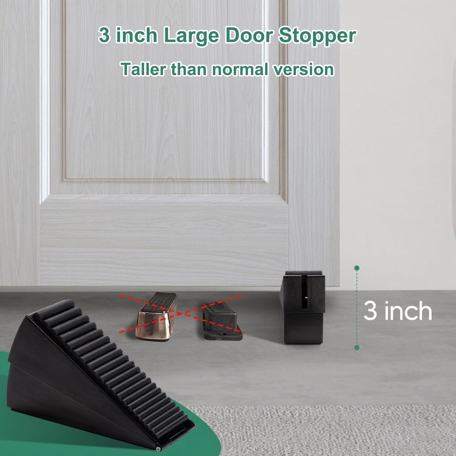 Heavy Duty Door Stopper, Up to 3 in Tall Door Stop Wedge, Large Door Stoppers for Bottom of Doors, Adjustable Height Suits Any Heavy Gate Gap