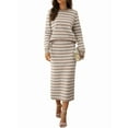 thumbnail image 3 of 2 Piece Skirts Sets for Women Fall Fashion Striped Sweater Midi Dress Knit Lounge Travel Winter Clothes Almond White S, 3 of 9