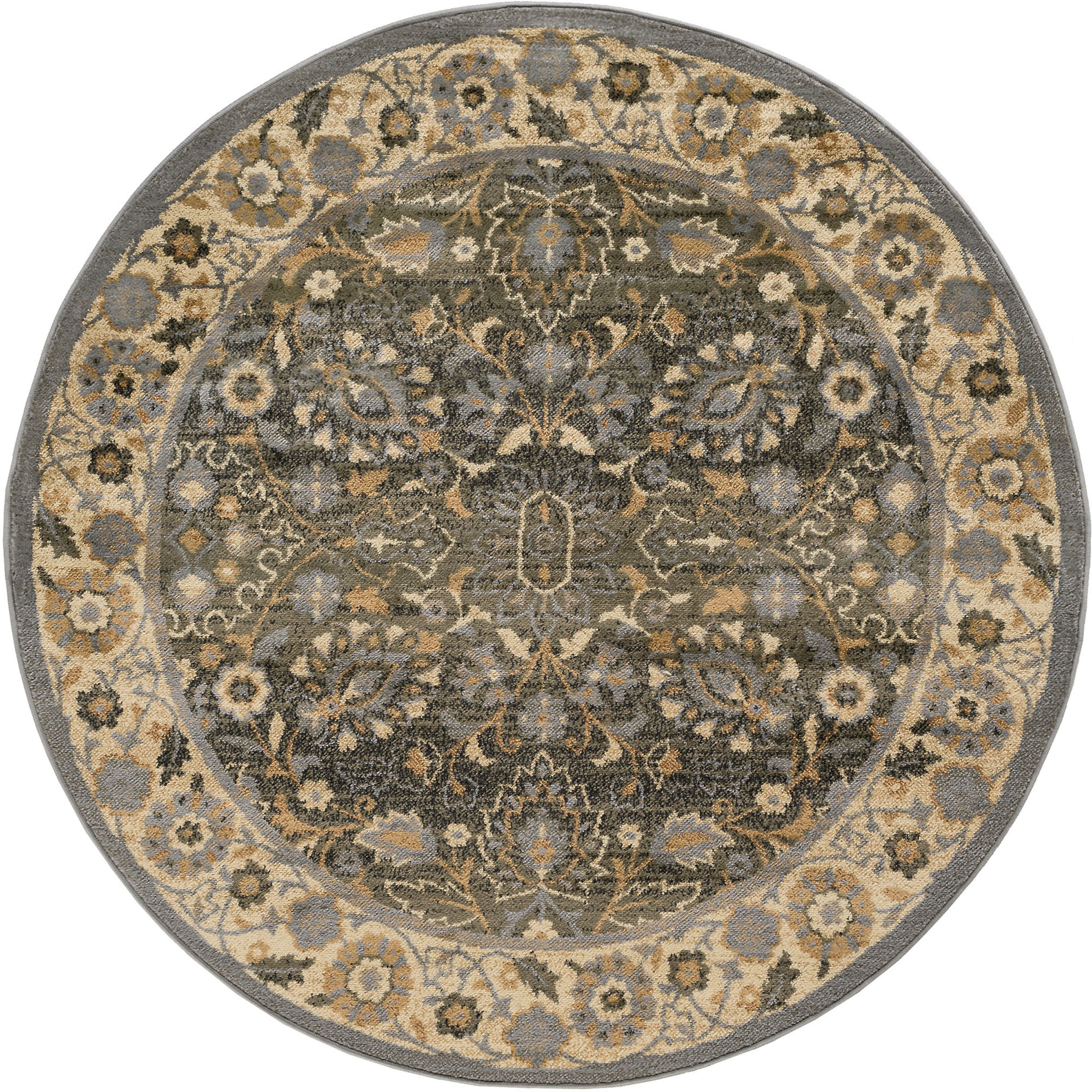 Traditional Area Rug (5'3'' Round) Oriental Blue, Gold Indoor Round Easy to Clean