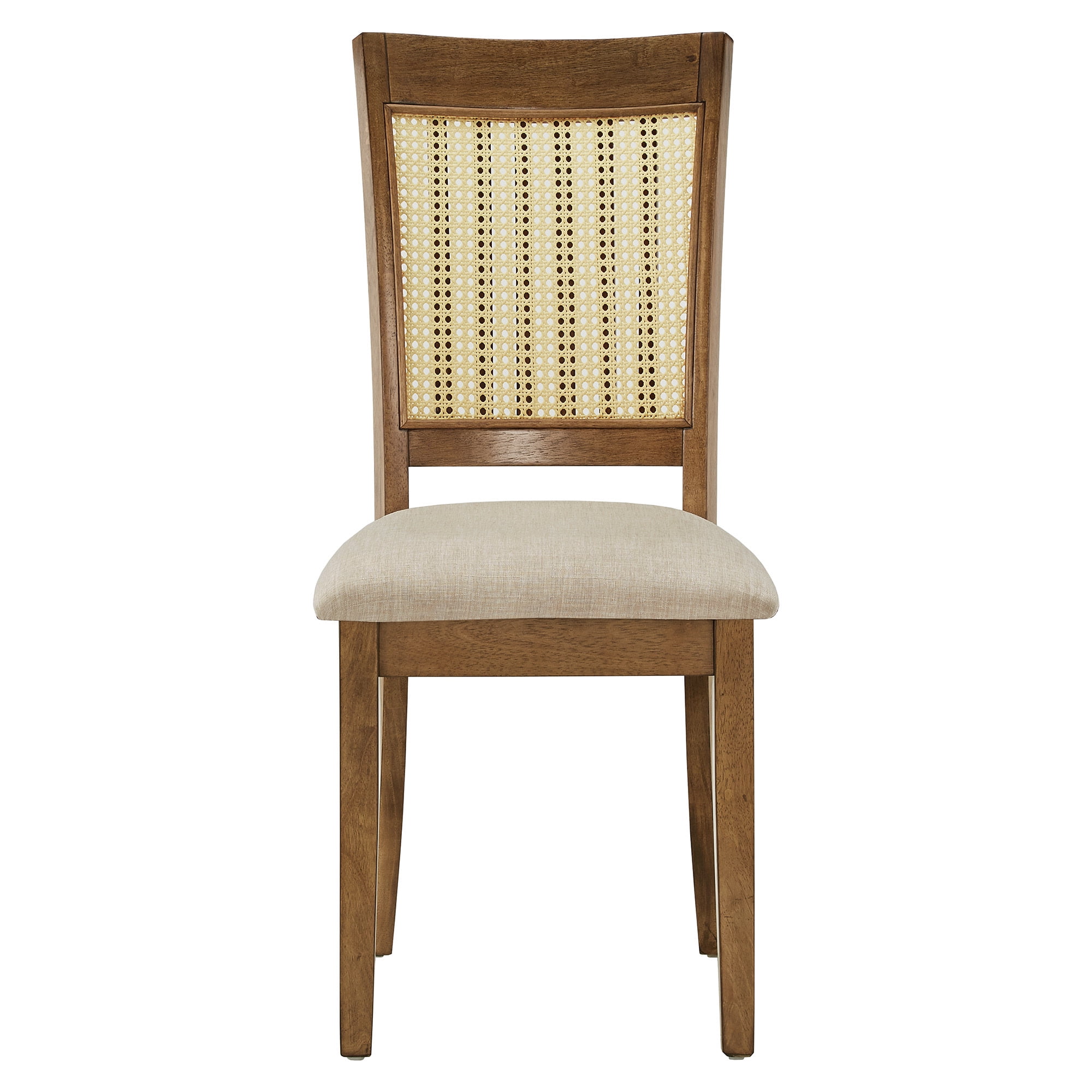 Weston Home Pulukan Cane Slat Back Dining Chair (Set of 2), Oak Finish, Beige Linen