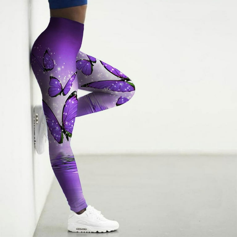 Women Fashion Butterfly Print Yoga Pants Plus Size Silm High Waist Sport  Fashion Leggings