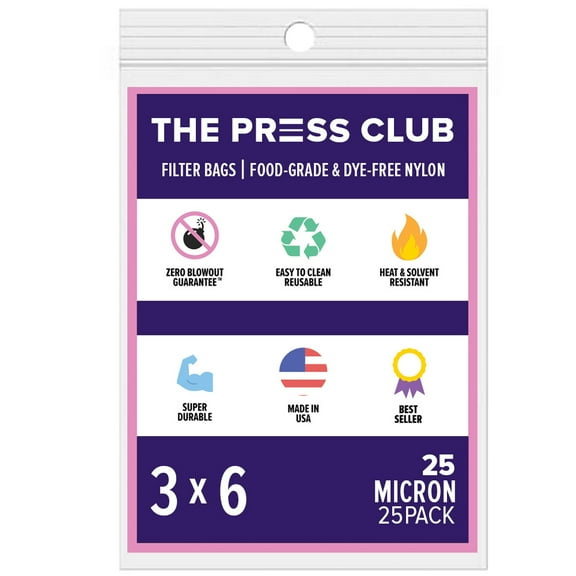The Press Club 25 Micron Premium Nylon Tea Filter Press Screen Bags, 3" x 6" Inch, 25 Pack