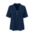 thumbnail image 4 of Yrmaups Loose Fit Short Sleeve Button Down Blouse for Women, Casual Collared Top, Soft Stretch Tee for Beach Travel Office Everyday Wear, Navy M, 4 of 6