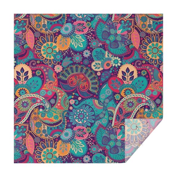 Purple Pioneer Flower and Paisley Pattern Square Tablecloth,Waterproof Square Table Cover,Wipeable Spillproof Washable Table Cover for Home Kitchen Party Decor 42"X42"(107x107cm)
