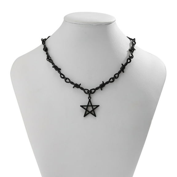 XISAOK Hip Hop Thorn Star Necklace Gothic Pendant Neck Chain Adjustable Y2K Neckwear
