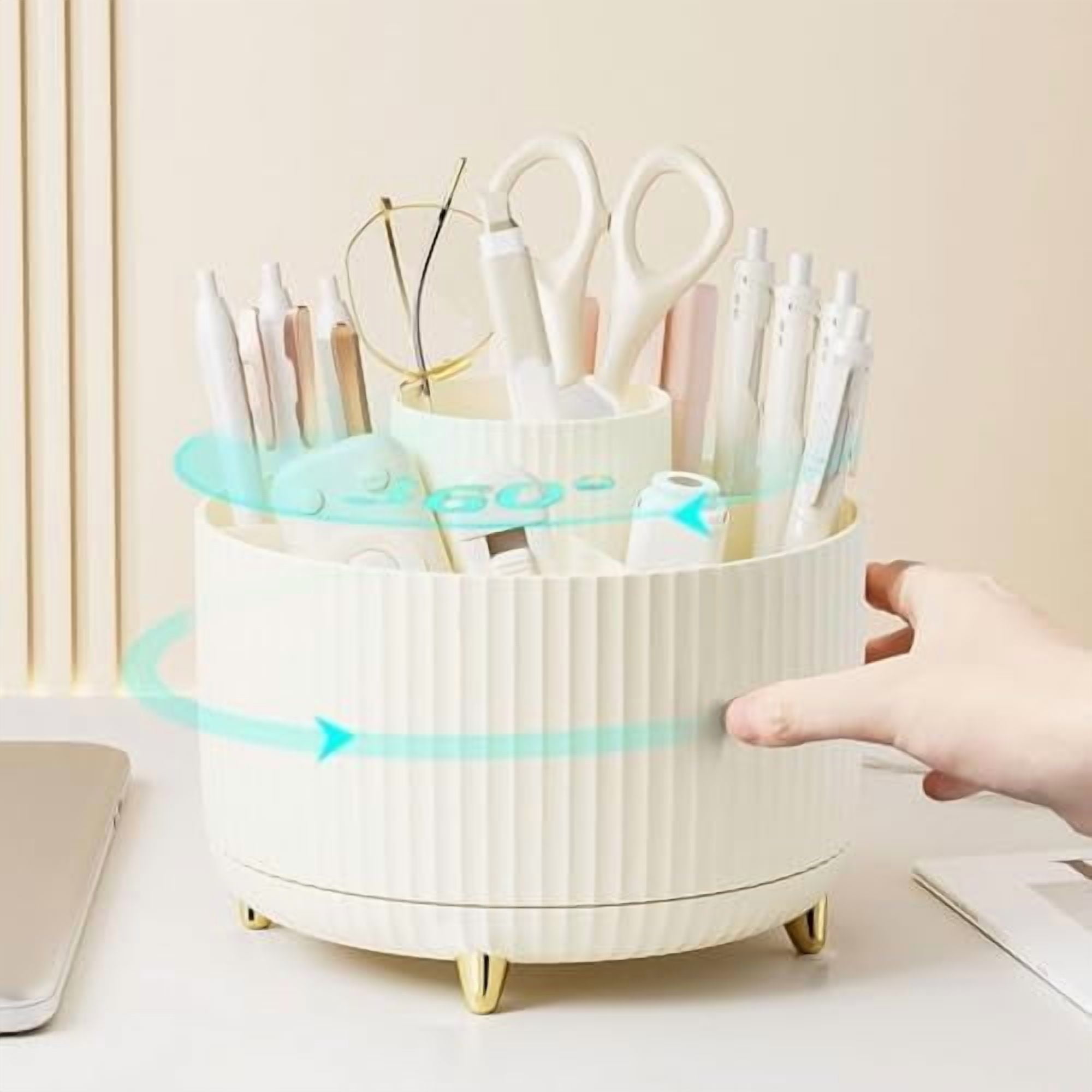 Desk Organizers and Accessories Set with 360-Degree Rotating Pen Holder, Acrylic Stapler, Tape Holder, Staple Remover, Binder/Paper Clips Kit, Scissor and 1 Box of Staples