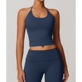 thumbnail image 5 of Women'S Strappy Halter Back Sports Bra with Removable Pads Fitness Yoga Tank Top Slim Fit Blue M, 5 of 10