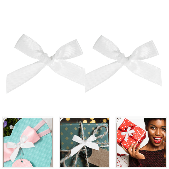 BESTYASH 200Pcs White Small Satin Ribbon Bows for Crafting Wedding Wrapping and Decorative Use