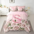 thumbnail image 2 of Manfei Bow Alphabet 7-Piece Twin Bedding Sets,Floral Rose Bedding Comforter Set,Sparkling Sequin Breathable Sheet Sets,Luxury Girls Bedroom Decor,Reversible, 2 of 8