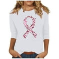 thumbnail image 2 of Homenesgenics Breast Cancer Ribbon Shirts Women's Loose Casual Breast Cancer Printed Round Neck 3/4 Sleeve 3/4 Sleeve T-Shirt Tops White XL, 2 of 4