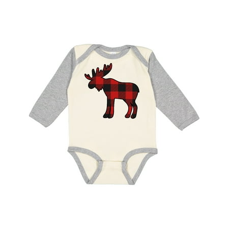 

Inktastic Moose Silhouette Plaid Gift Baby Boy or Baby Girl Long Sleeve Bodysuit