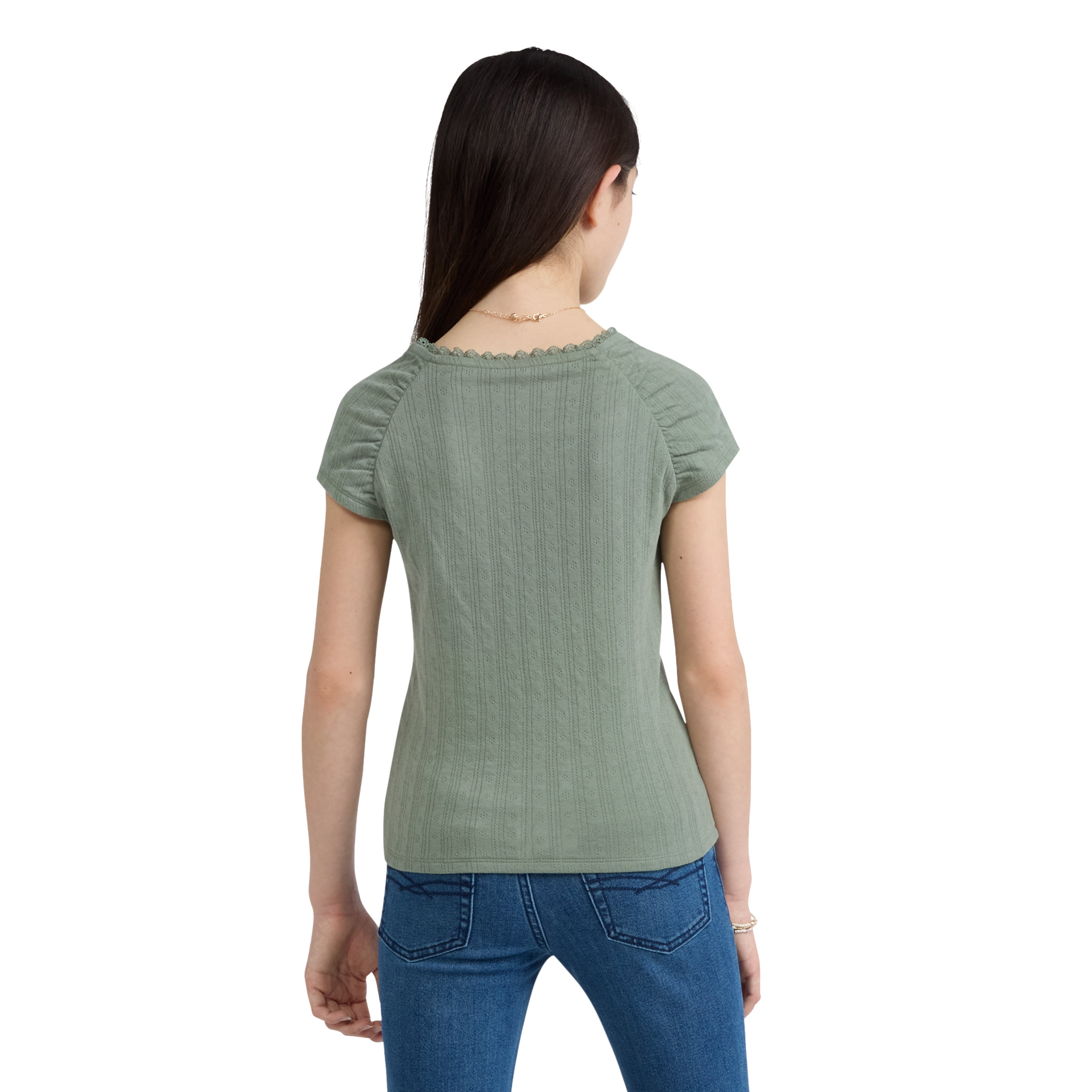 Levi Strauss Signature Girls Ruched Short Sleeve Top, Size 4-16
