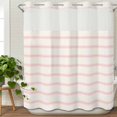 thumbnail image 3 of Pink Striped No Hook Shower Curtain Waterproof, Bathroom Curtains with Snap in Liners and See Through Top Window, Rustic Pink Stripe Modern Art Beige Hotel Style Bathtub Curtains Shower 66"Wx72"L, 3 of 8
