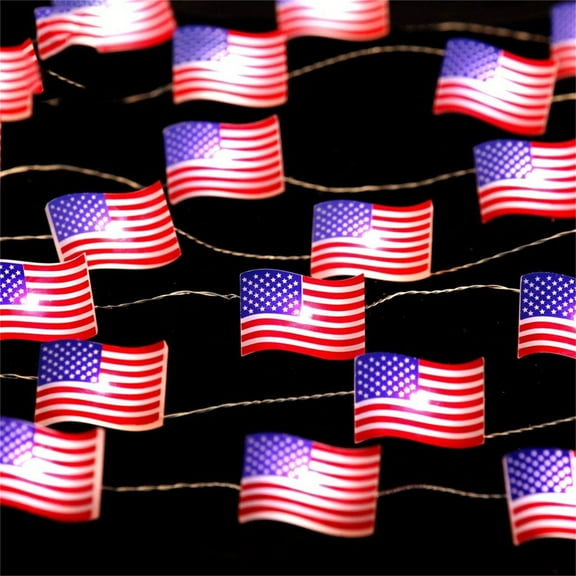 4th of July Decorations, 6.6Ft Red White and Blue Flags String Lights with 20 LED Lights, Indoor Outdoor Memorial Day July 4th Decor, Waterproof