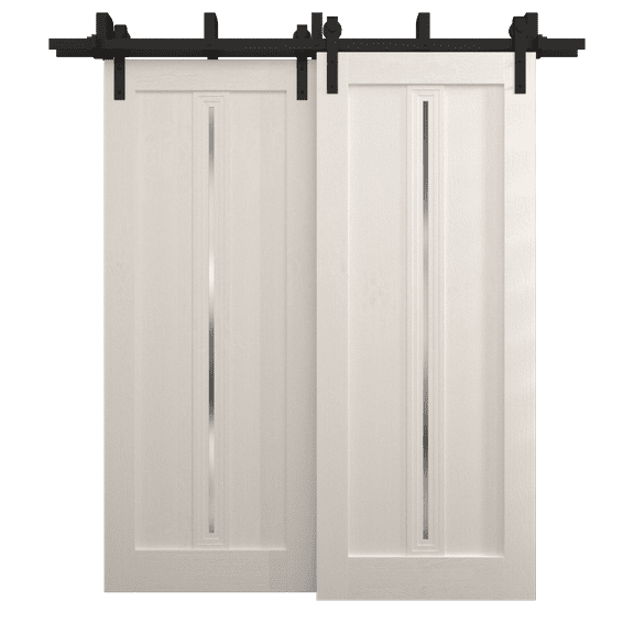 Sliding Closet Barn Bypass Doors 36 x 80 inches | Ego 5014 Painted White Oak | Modern 6.6ft Rails Hardware Set | Wood Solid Bedroom Wardrobe Doors