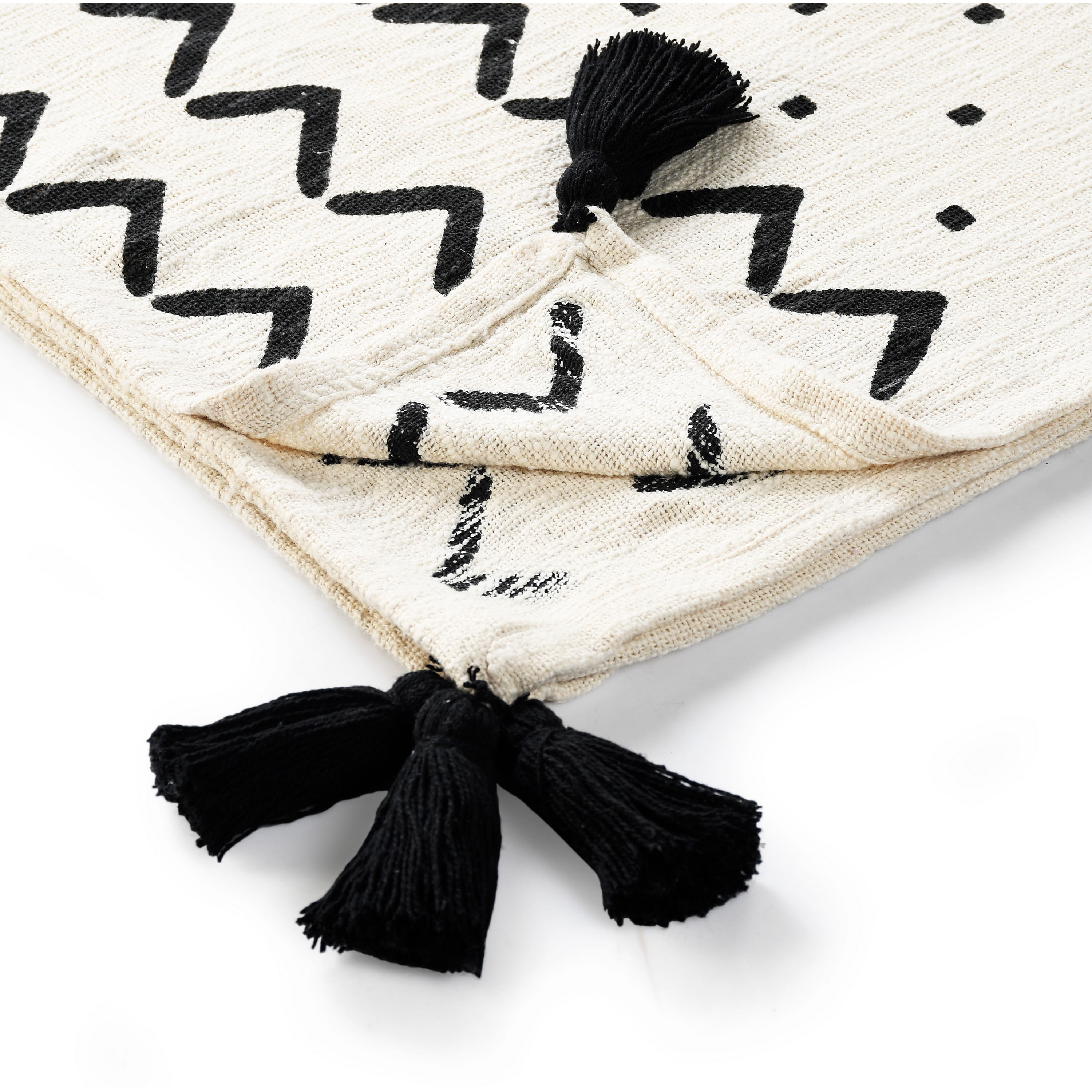 LR Home and Evette Rios Cream and Black Chevron Dot Cotton Throw Blanket, 50" x 60"