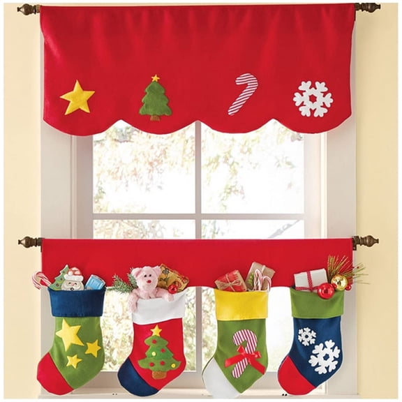 Christmas Window Valance, Happiwiz 2PCS Red Set Christmas Decor Fall Kitchen Window Curtains Valances for Christmas Home Decorations