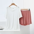 thumbnail image 2 of IROINNID Women V Neck Loose Solid Color T Shirt with Shorts Casual Two Piece Pajama Set Soft Home Wear Sleepwear Home Outfit for Spring Summer(Hot Pink#2,L), 2 of 2